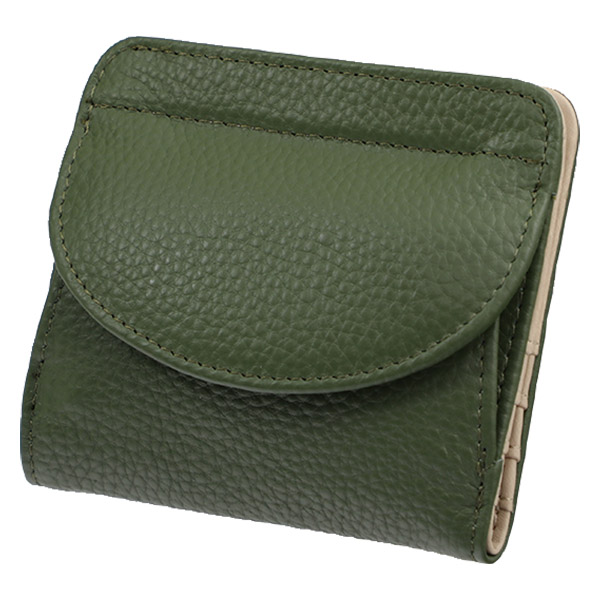 アイザック・バレンチノ訳アリ牛革コンパクト財布 オリーブ